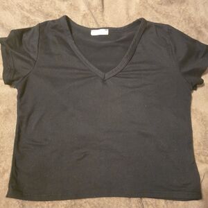 Classic Black V-Neck Women's Crop Top